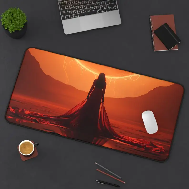 

Red Magician Desk Pad, Ethereal Mousepad,Non-Slip Gaming Mouse Pad, Fantasy Roleplay Magic Desktop Decoration for Work and Play