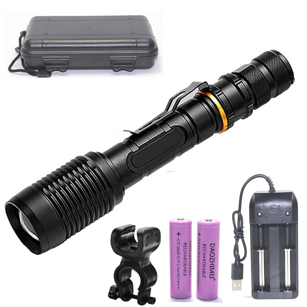 3800lm Zoomable led flashlight T6 tactical Zoom Torch Lighting Lamp camping light lantern +2* 18650 battery +usb Charger