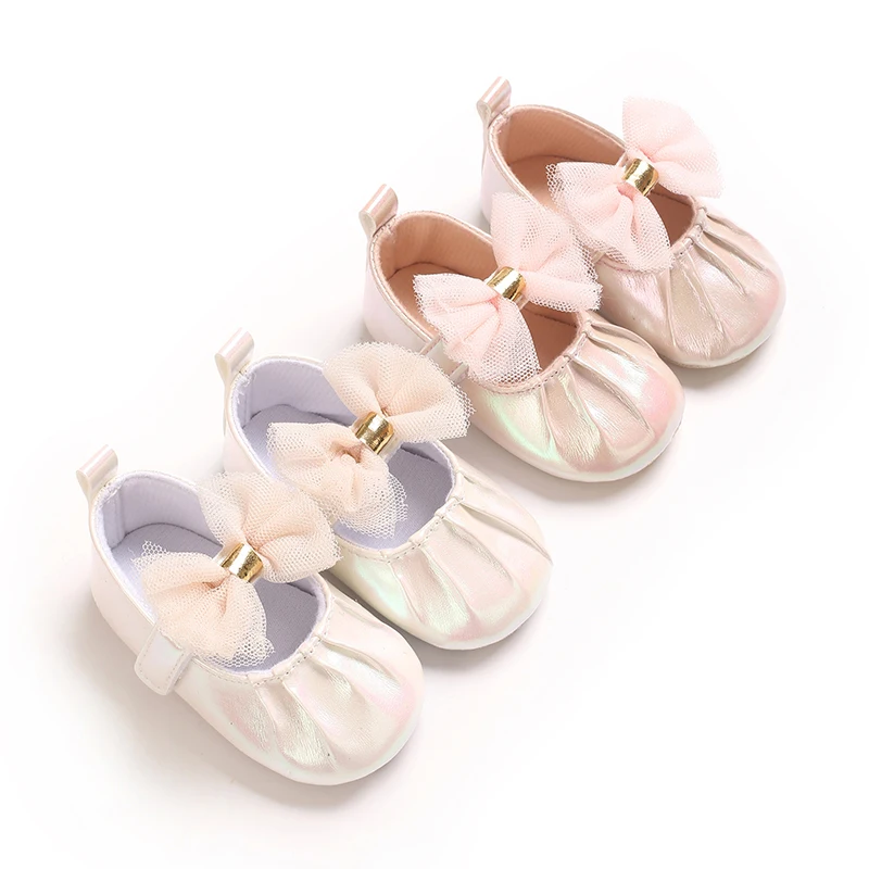 

Cute 0-12M Spring Newborn Silver Baby Shoes Non Slip Cloth Bottom Girl Shoes Elegant Breathable Casual Baby First Walking Shoes