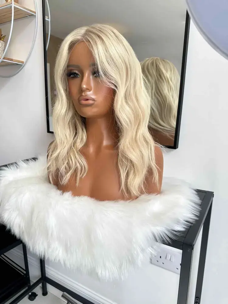 الكتف الرماد شقراء غلويليس الباروكات الشعر الاصطناعية الطبيعية متموجة مزيج اللون الجسم موجة الدانتيل الجبهة الباروكات للنساء شعر مموج عميق 16" #3