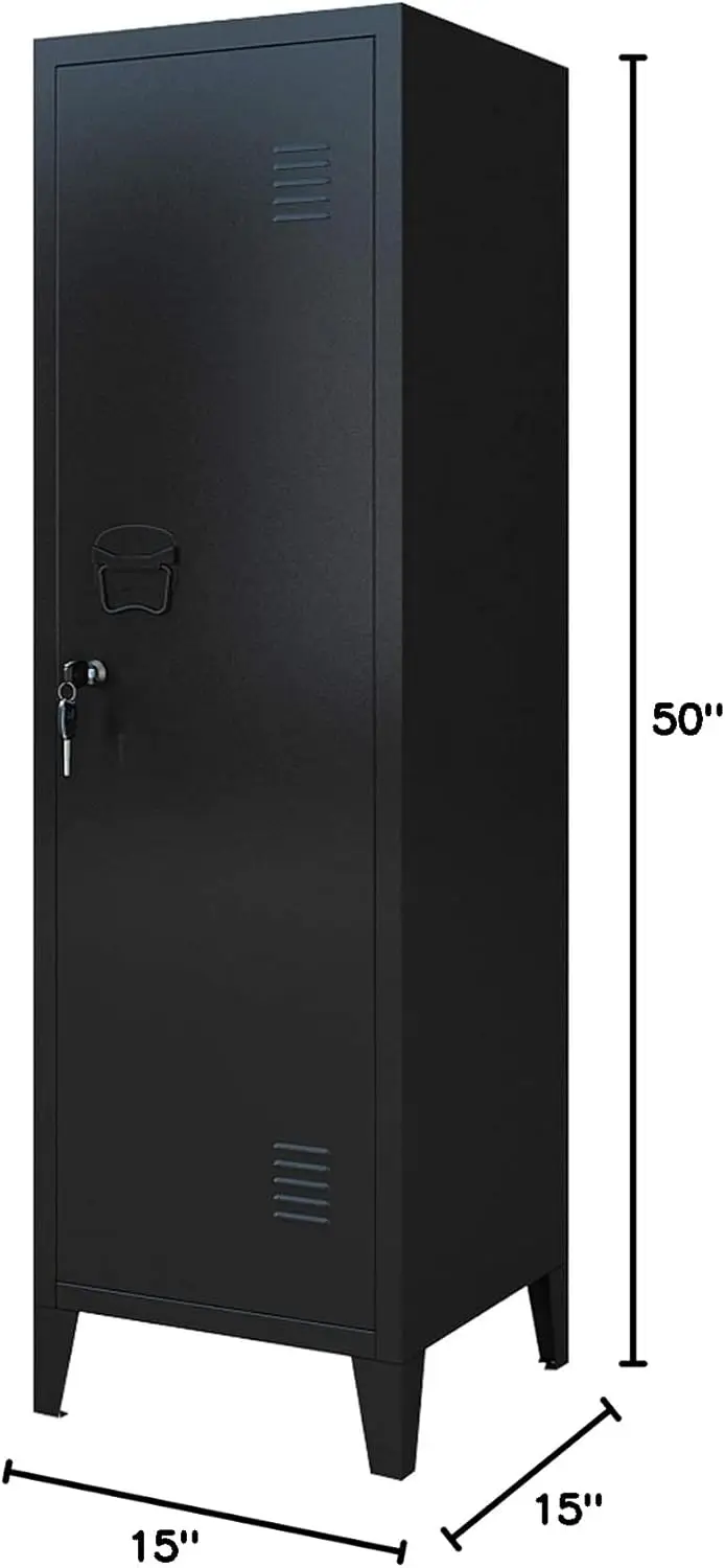 Metal Cabinet Home Office Storage Cabinets with Doors and Shelves Lockable File Cabinet Organizer Coat Lockers for Kids (Black)