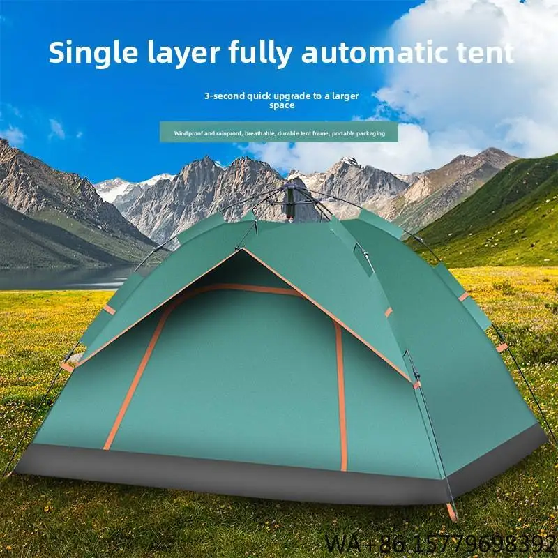 Outdoor Camping Tent 3-4 People Single-layer Oxford Mesh Fully Automatic Spring-assisted Quick Setup Four-season Diagonal