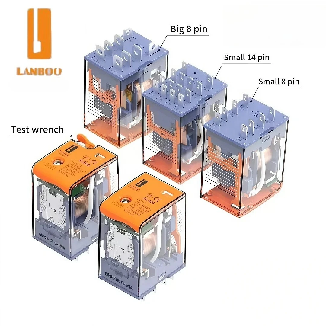 LANBOO J21A Relay 12V 24V/AC 220V AC Voltage Coil High Quality General Purpose Micro Mini Relay with Socket Base 8pin/14pin
