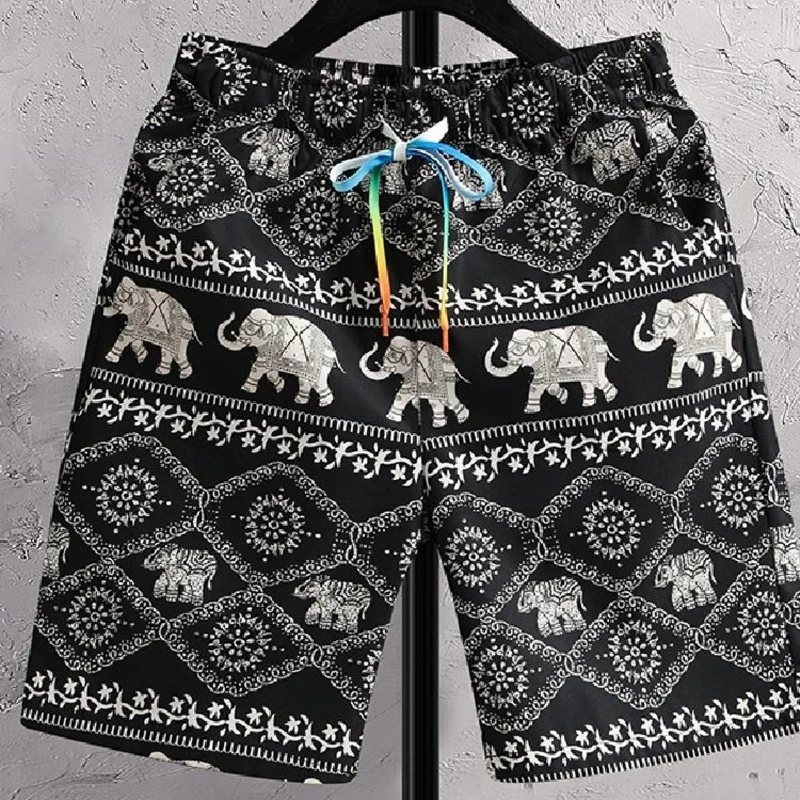 

National Fashion Shorts Men's Summer Outer Wear Elephant Printed Fifth Pants Large Trunks Trendy Loose Thin Pirate Shorts Beach