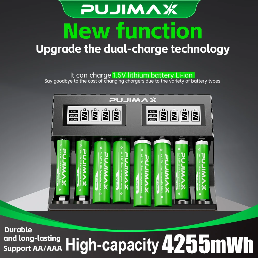 Ładowarka do baterii PUJIMAX AA/AAA 4255mWh/1100mWh 1.5V, akumulator litowo-jonowy do pilota, myszy, wentylatora, zabawki elektrycznej — zdjęcie produktu 3