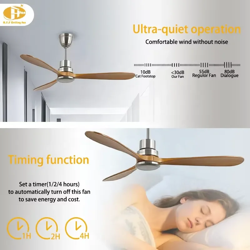 RF 433 Remote Control Ceiling Fan No Light 40W Smart Home Energy Saving AC DC 3 Blades Safe Outdoor Household Garage Use Wood
