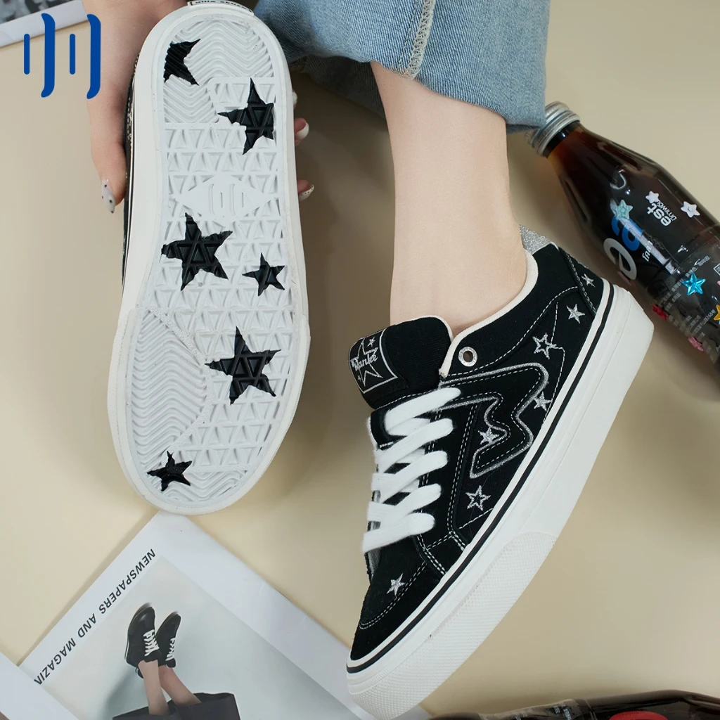 Ollieskate Black Star Retro Skateboard Shoes Summer Breathable Unisex Trendy Student Canvas Sneakers