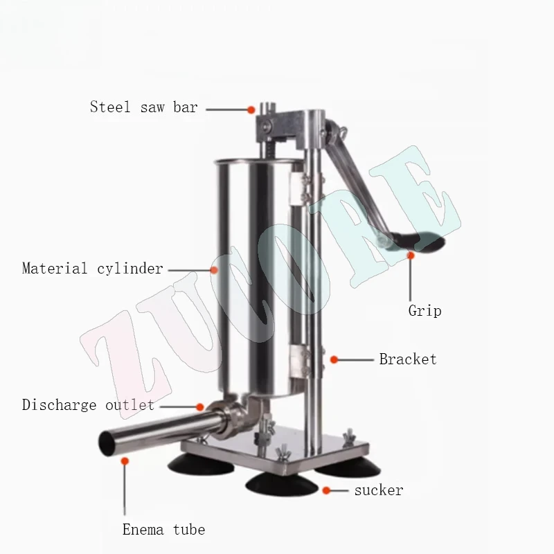 Relleno de salchichas de acero inoxidable, carne casera, máquina de jeringa Manual de 4L, relleno de acero