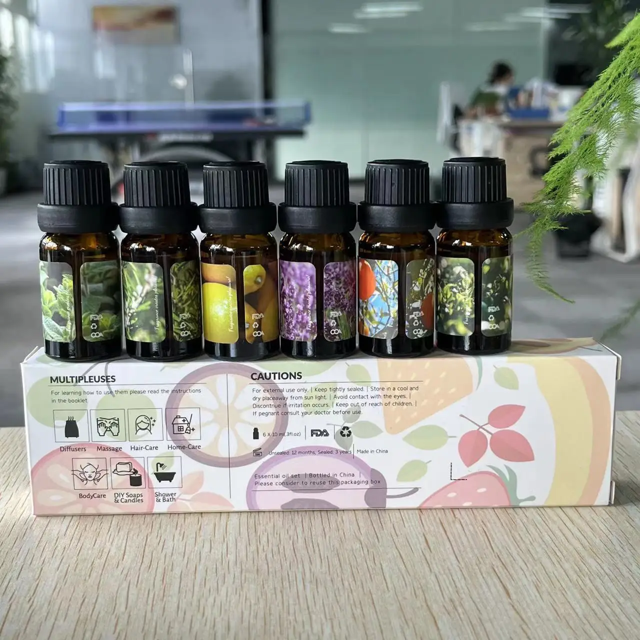 Coffret cadeau d'huiles essentielles pour la maison et la voiture, diffuseur de parfum, aromathérapie végétale unique, air frais bricolage, 10ml, ensemble de 6 pièces