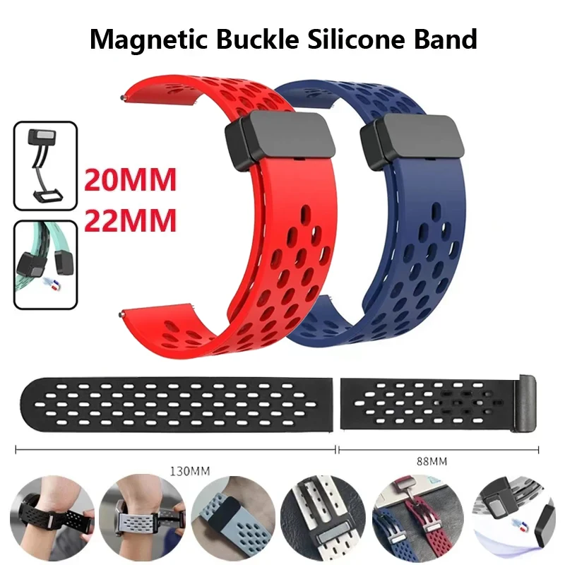 

New Designed Honeycomb Silicone Watch Strap 20mm 22mm Breathable Sports Magnetic Buckle Watchbands Rubber Smart Watch Strap