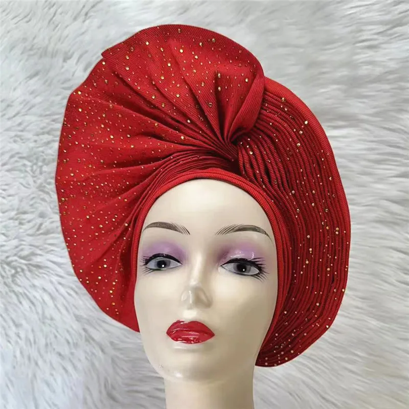 Nigerian gel headgear, with stone bead, already made auto, turban, afro aso ebi gel aso oke, wide brim headgear 7L031501