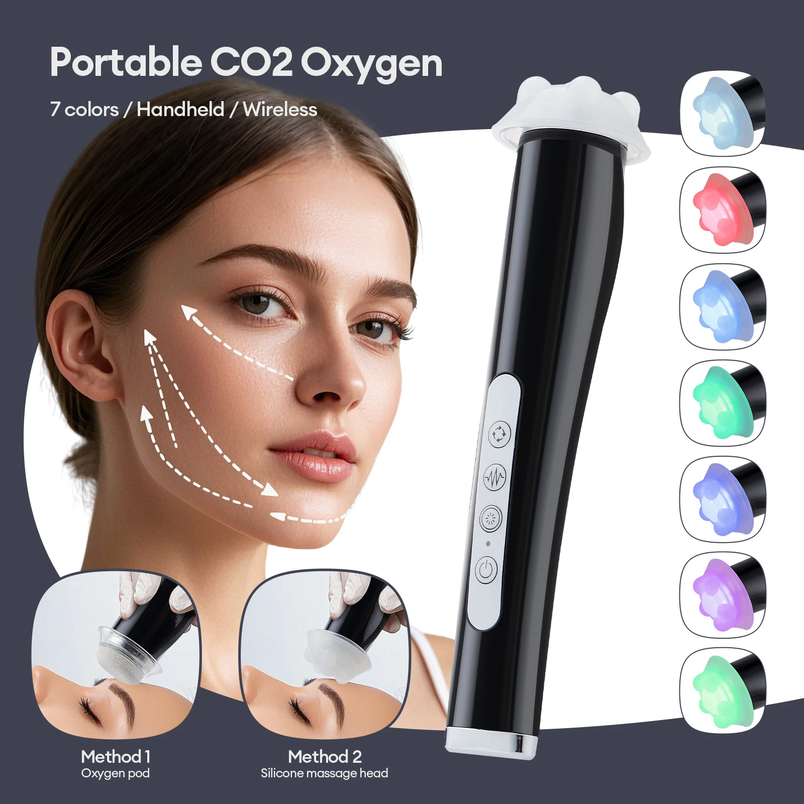 Pluma de burbuja de oxígeno CO2, herramienta de belleza de burbujas de oxígeno con vibración de 5 engranajes, limpieza profunda de poros, máquina de cuidado de la piel con fotones LED exfoliantes