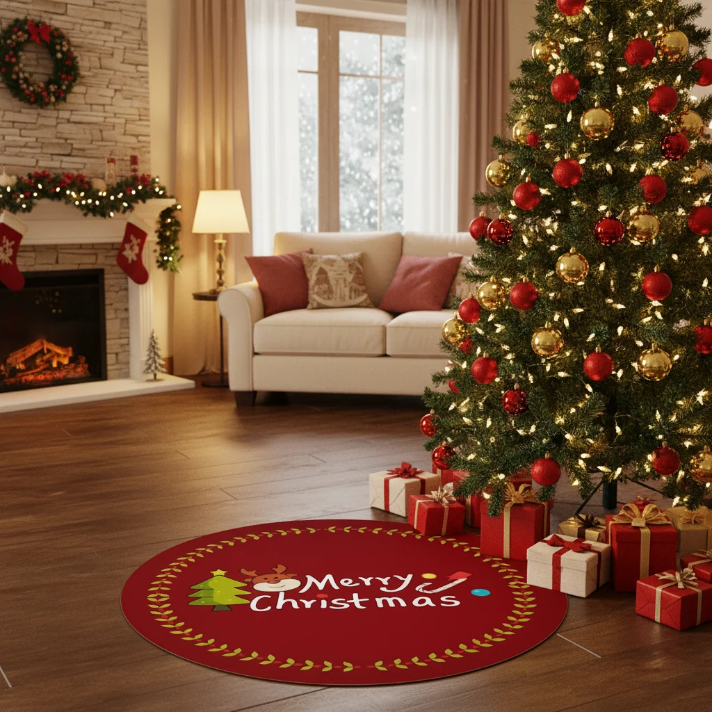

Круглый рождественский ковер с Санта-Клаусом, противоскользящий водопоглощающий рождественский елка, круглый ковер, моющийся толстый коврик, рождественский напольный коврик