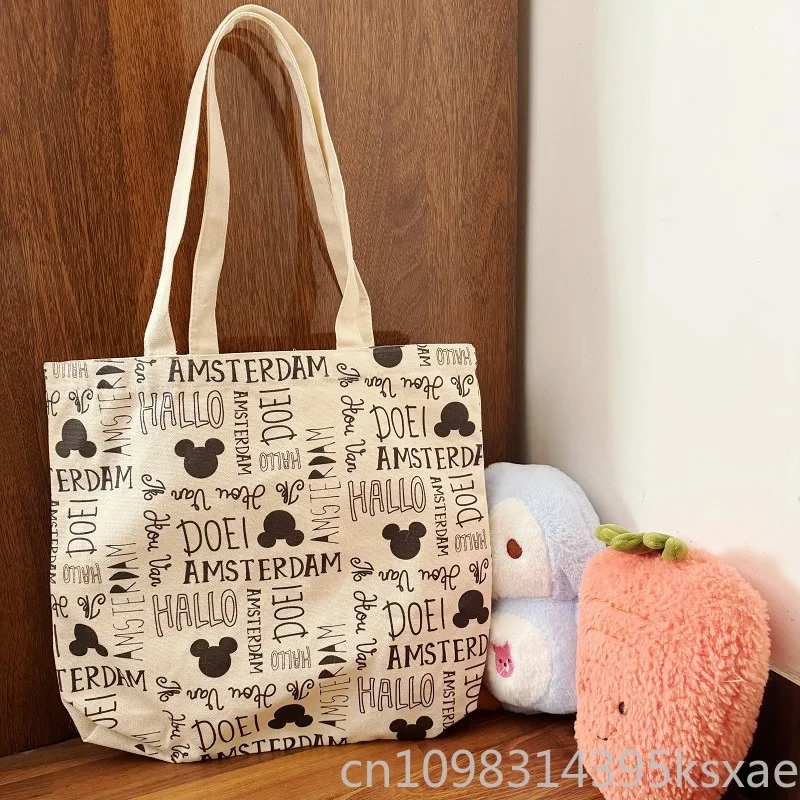 

Disney Mickey Mouse Canvas Tote Bag Large Capacity Shoulder Handbag Carryall For School College Commute Women Student Book Bag