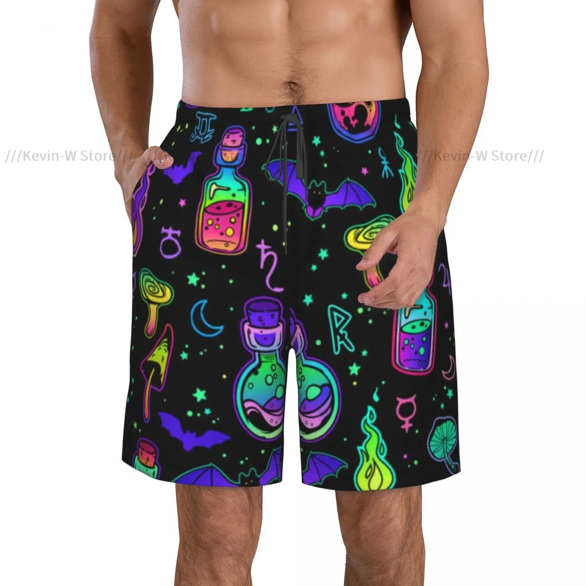 Summer Men Swimwear Breathable Quick Dry Trunks Magical Theme Beach Shorts for Running Training Surfing