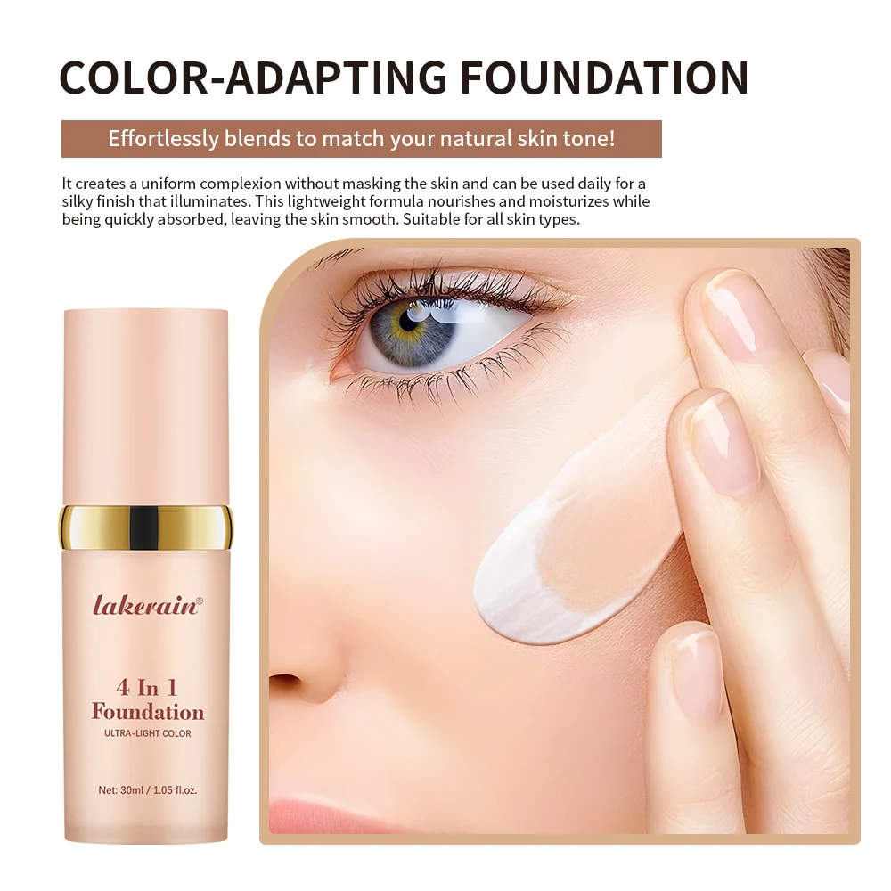 كريم أساس سائل من Lakerain، مرطب يدوم طويلاً، يخفي العيوب والمسام والهالات السوداء، عامل حماية من الشمس SPF 30، مكياج قاعدة للوجه
