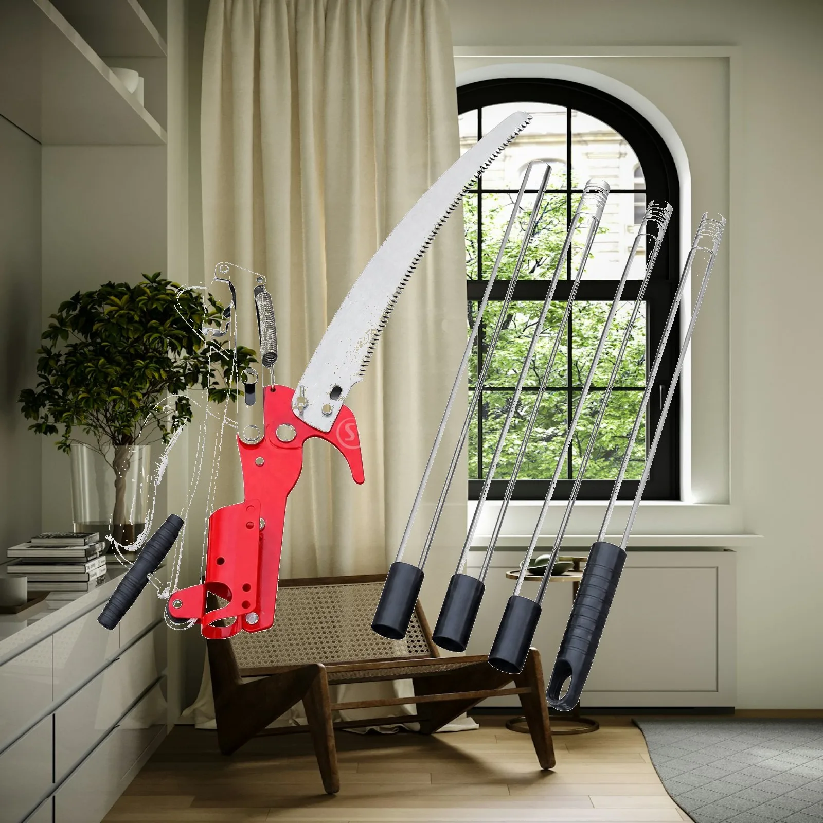 Manual High-Reach Pruning Saw with Shear Head Labor-Saving Extendable Tree Pruner Telescoping Pole Pruner Lightweight