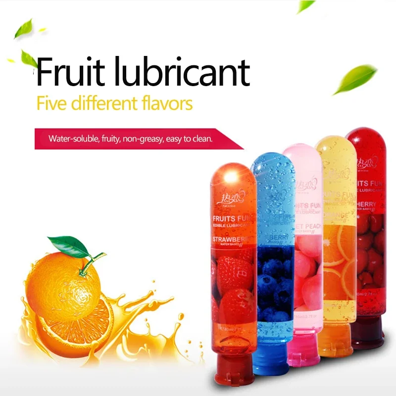 Lubricante a base de frutas para pareja adulta, Gel sexual para sexo Anal y vaginal, sabor comestible, melocotón, arándano, cereza y naranja, 80ML