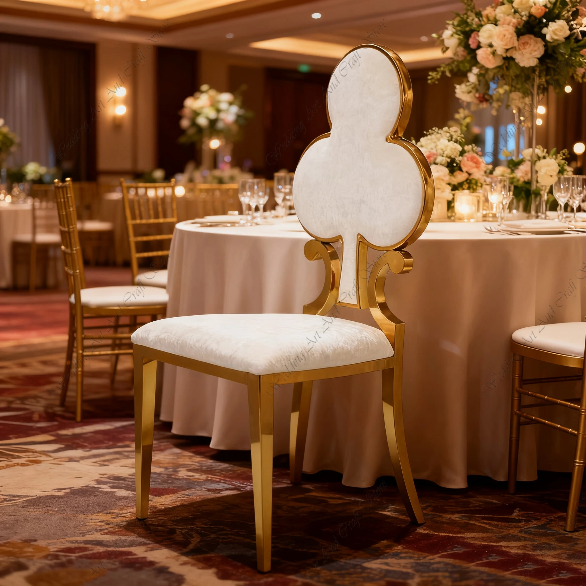 48pcs f30 Wedding Chair Poker Metal Banquet Chair Wedding Gold Banquet Chair High End Events Hotel Furniture Chair ivy386
