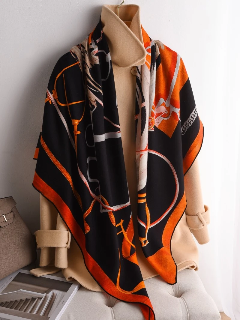 Winter Silk Wool Scarf Giant Cashmere Herms Rolling Shawls Designer Luxury Stole Pashmina Warm Square Accessories Decoration
