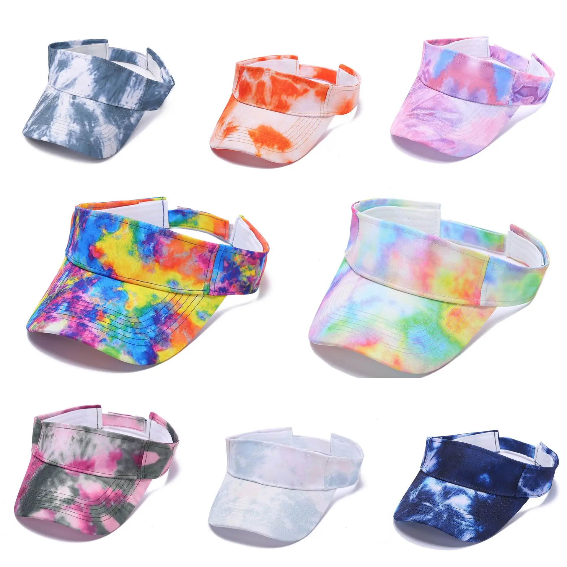 uv proof Pure cotton casual empty top hat Tie dye sports visor golf caps for unisex