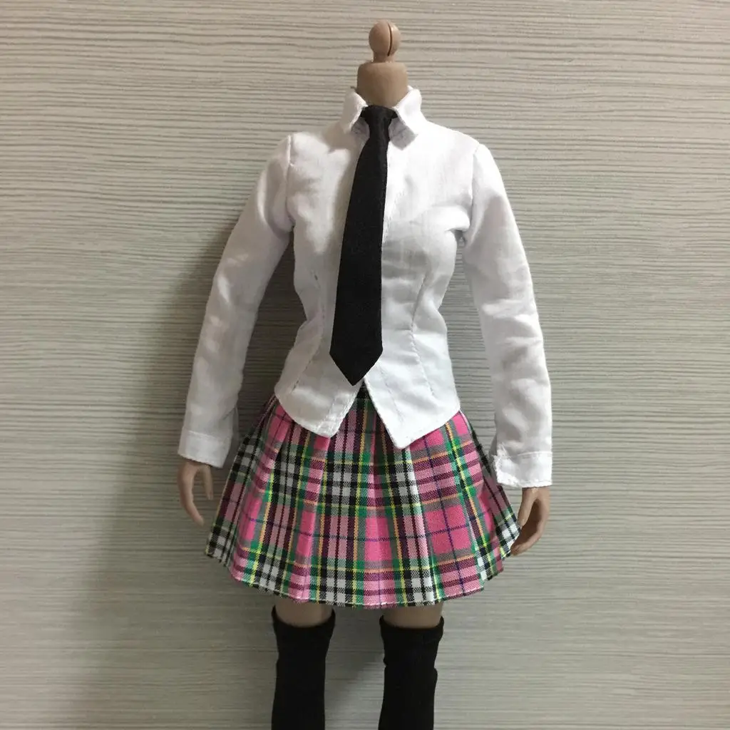 1/6 여학생 유니폼 셔츠 미니 스커트 타이 스타킹 세트 12" HT Phicen