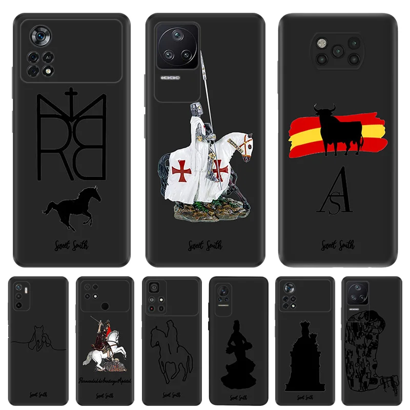 Black Matte Anti-Drop Phone Case For Xiaomi Poco X5 X4 X3 F5 F4 GT F3 F1 M5 M4 M3 C51 C50 C40 Horse Knight Flamenco Dancer Cover