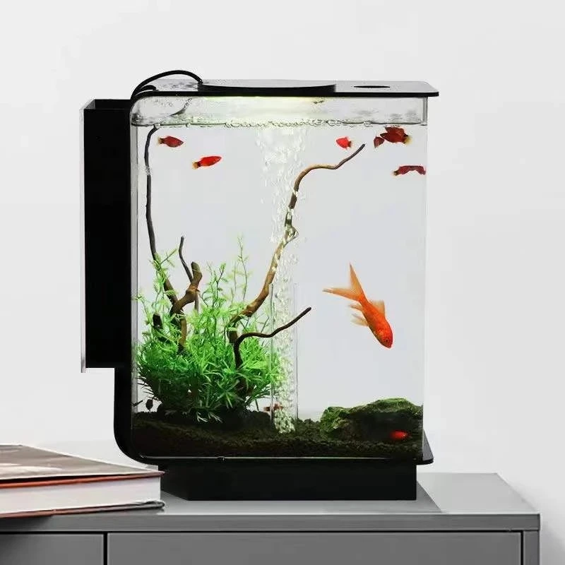 

Aquarium small fish tank creative goldfish tank oxygen filter lighting fighting fish tank self-circulating ecological fish tank，