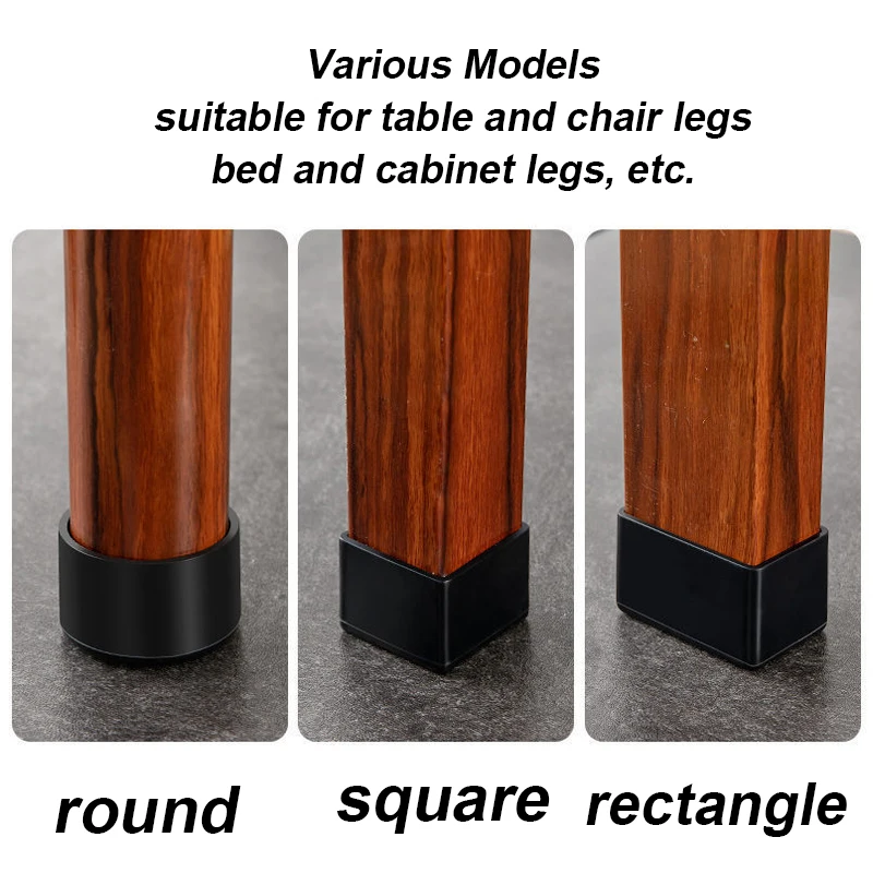 16Pcs Chair Leg Caps Black Rubber Furniture Feet Floor Protectors Anti-slip Pads Silent Thicken Table Chair Legs Socks Covers image 4