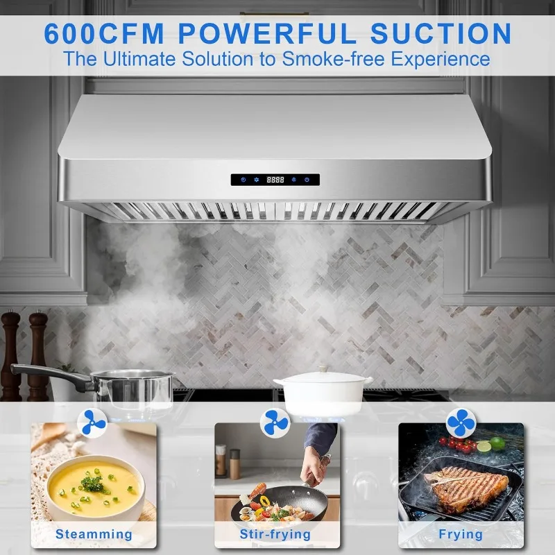 home.Under Cabinet Range Hood 30 inch, Kitchen Hood 600 CFM, Range Hoods Ductless Convertible Duct