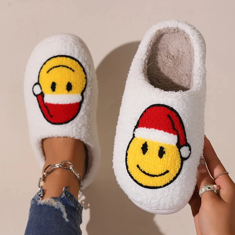 Cotton Fluffy Slippers Home Indoor Cute Christmas Cartoon Platform Slides Girls 2024 New Santa Hat Casual Designer Shoes Women