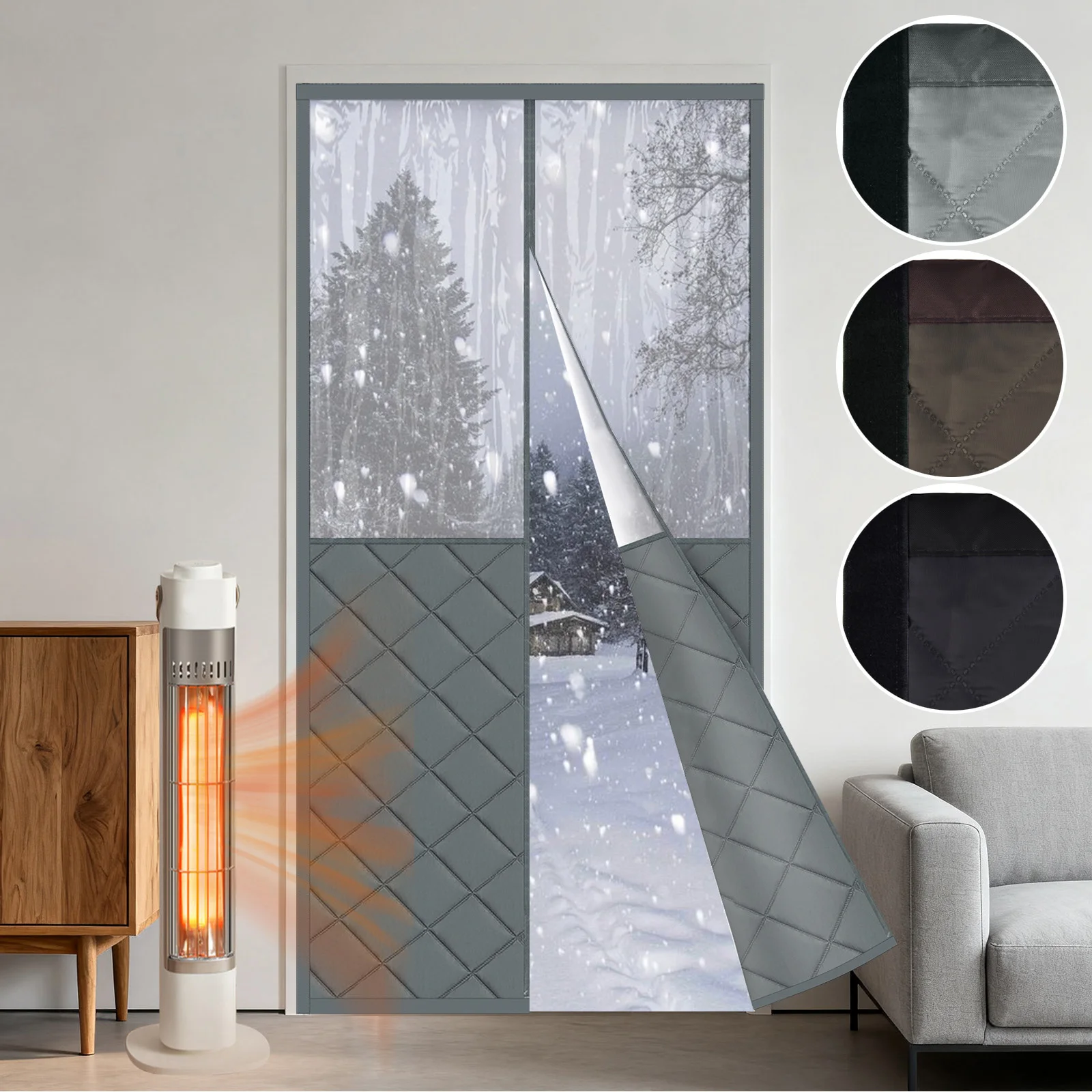 Tenda termica magnetica per porte, dimensioni 35x82 pollici, con finestra trasparente, copertura isolante trapuntata da 380 GSM, meccanismo di chiusura automatica centrale, tenda con installazione