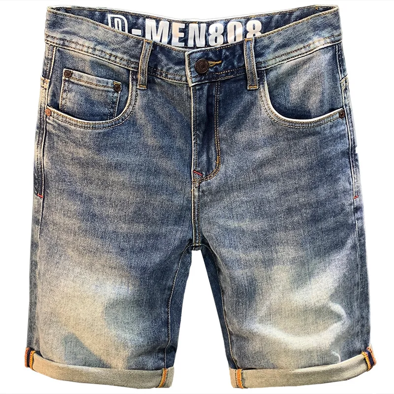 Jeans shorts Herren Sommer dünn und alles passende lässige einfache Mode fortschritt liches Design gebürstet Retro Curling Stretch Capri hose