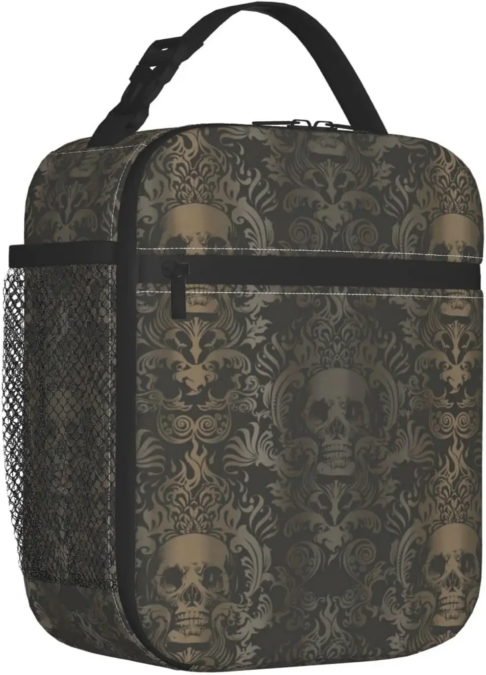 Gothic Skull Print Unsulated Lunch Bag Women Men Thermal Lunch Box Bento Tote Bags Container for Work Travel Picnic Camping