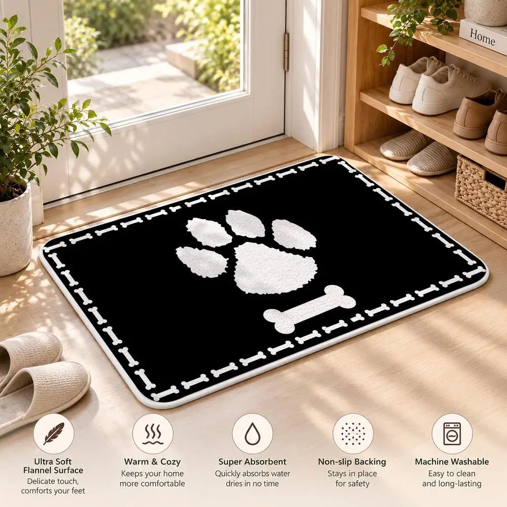 BLACK Pirate Dog Skeleton Floor Mat Flannel Rug Soft Non Slip Door Mat For Bathroom Bedroom Kitchen Living Room Home Decor