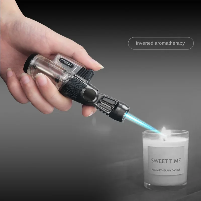 HONEST Adjustable Butane Gas Lighter Transparent Mini Windproof High Pressure Jet Small Welding Torch Cigar Lighter