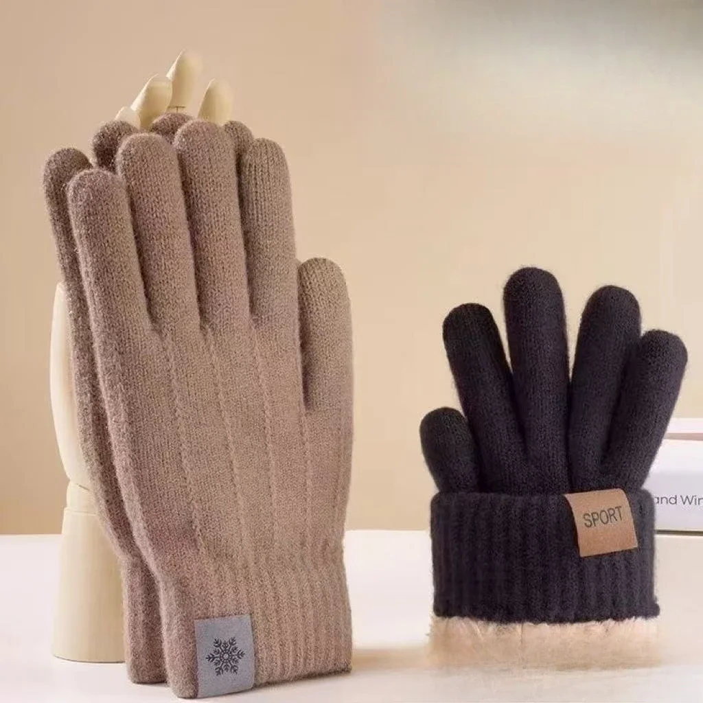 Winter Warm Gloves Outdoor Sports Cycling Gloves Windproof Cold-Proof Solid-Color Thickened Knitted Gloves