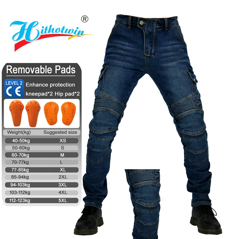 

Mens Motorcycle Riding Jeans Protective Gear Blue Black Motocross Pants for Safety