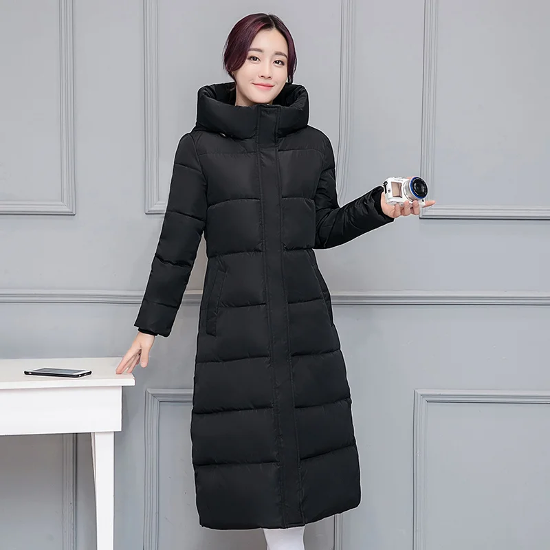 

2025 New Winter Parkas Long Down Padded Jacket Female Korean fashion hooded thick Warm Cotton Outwear women Loose overcoat