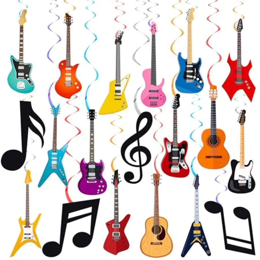 20PCS Guitar Party Hanging Swirls Decorations for Guitar Theme Birthday Party Hanging Booth Props Musical Instrument Hanging Sw