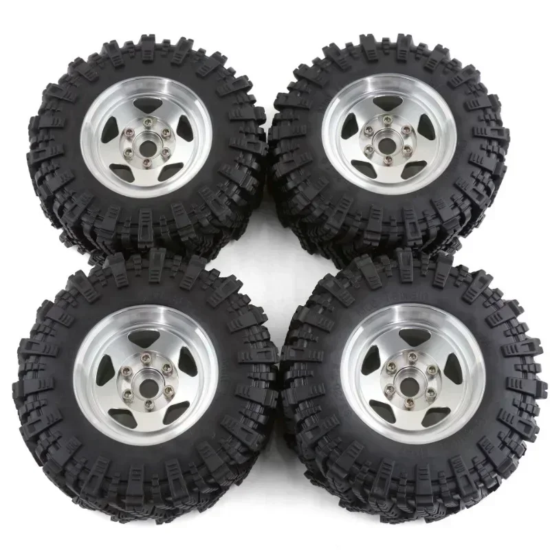 

4PCS 98MM 1.9" Super Viscosity Rubber Rock Tyres Wheel Tires with Beadlock Wheel Rim for 1:10 RC Crawler