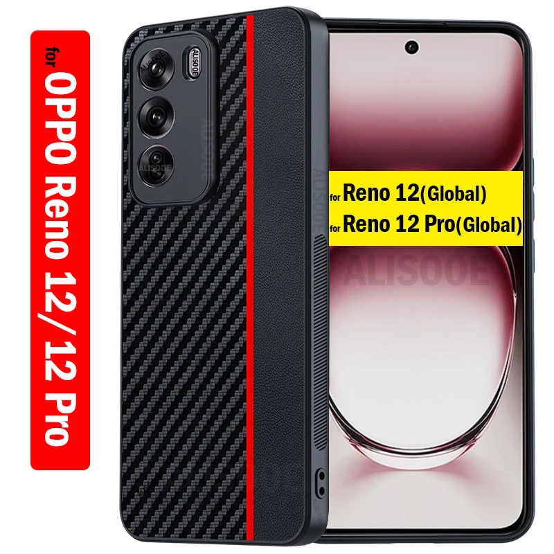 For OPPO Reno 12 Pro 5G Global Version Case Luxury Fiber Texture PU-Leather Protection Capa Funda for OPPO Reno 12 5G Cover