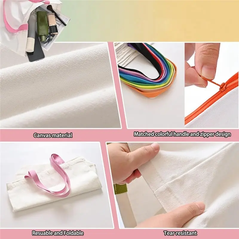 

【GIFT】Reusable Colorful Sublimation Tote Bags(20 Pcs), Includes 10 Blank Canvas Totes& 10 Cosmetic Makeup Make-Up Bags In Bulk