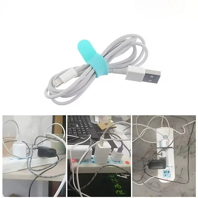 4-16Pcs Silicone Cable Organizer Multi-Purpose Cable Ties Headphone Wrap Mouse Cord Protector Adjustable Tidy Management
