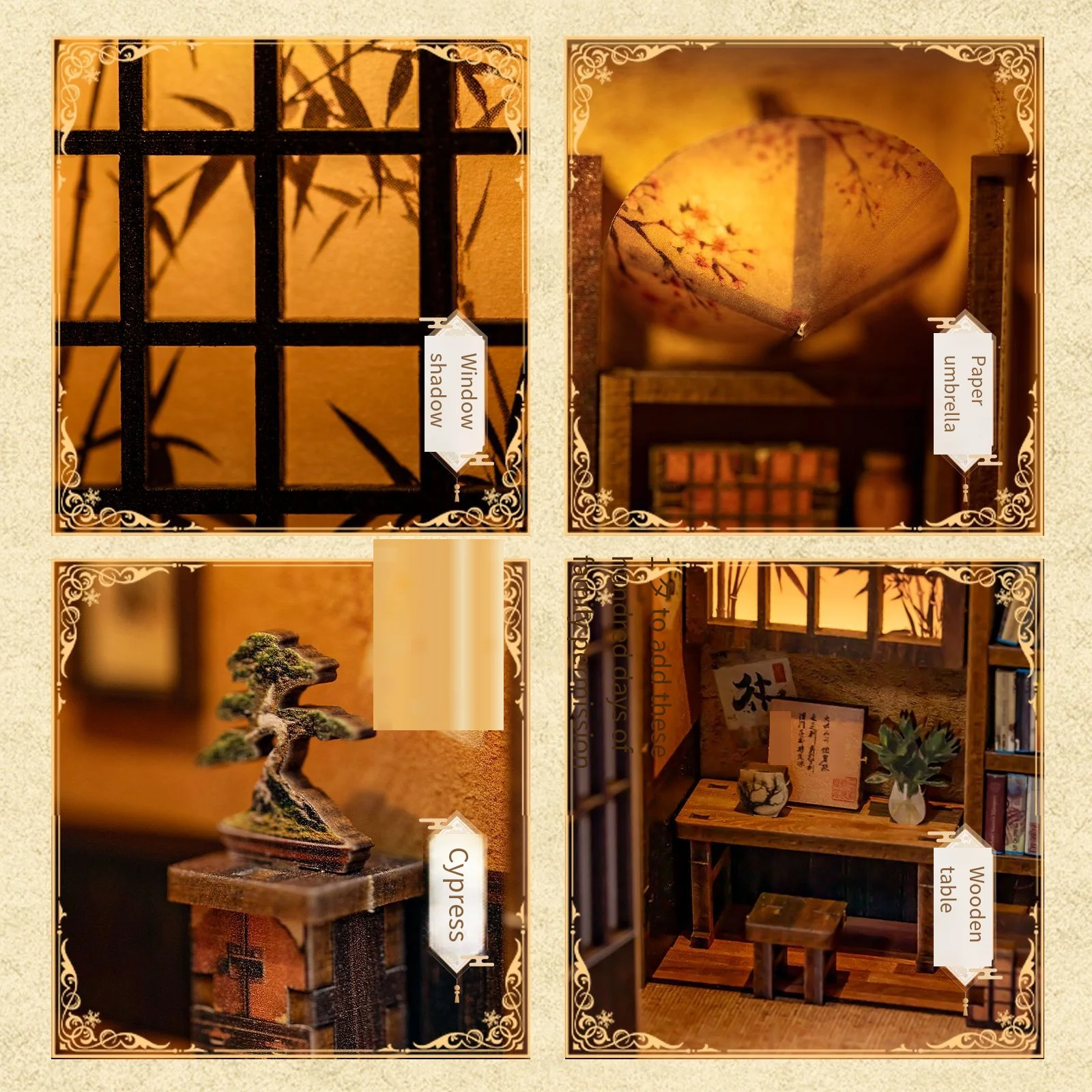 일본식 나무 DIY 미니어처 인형집 키트 - LED 조명이 있는 3D 퍼즐 조립 모델 창의적인 홈 데코 선물 성인용