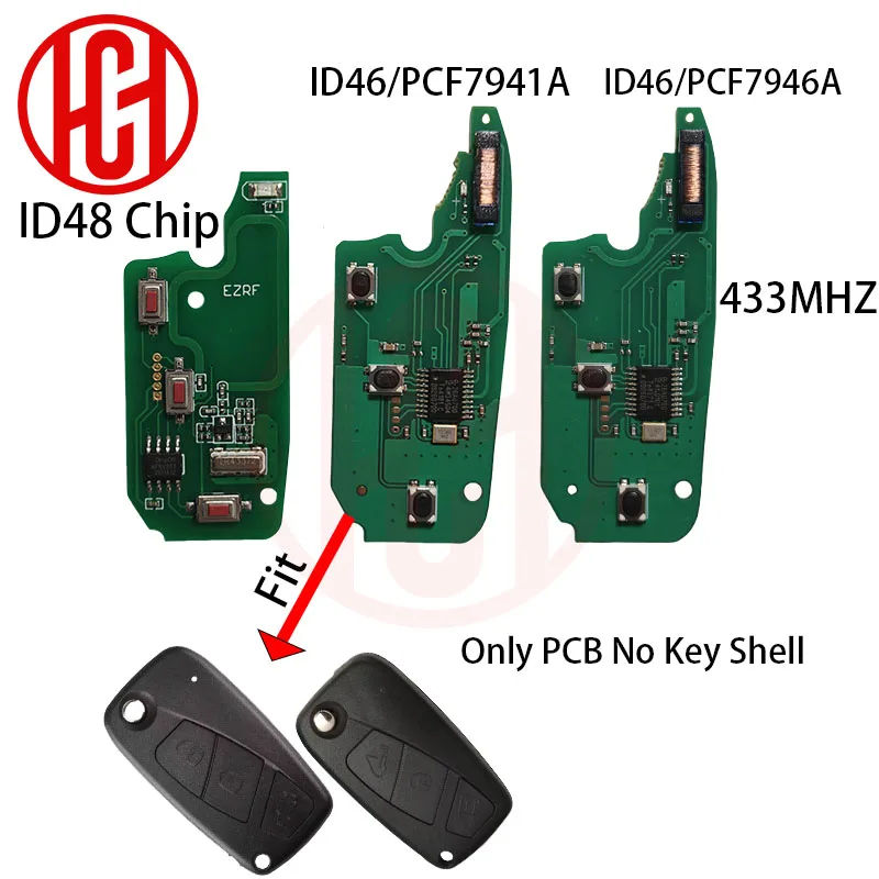 

433MHZ ID46 PCF7941A/PCF7946A Chip ID48 Chip Remote Car Key PCB For Fiat 500 Panda Punto Bravo Remote Car Key PCB