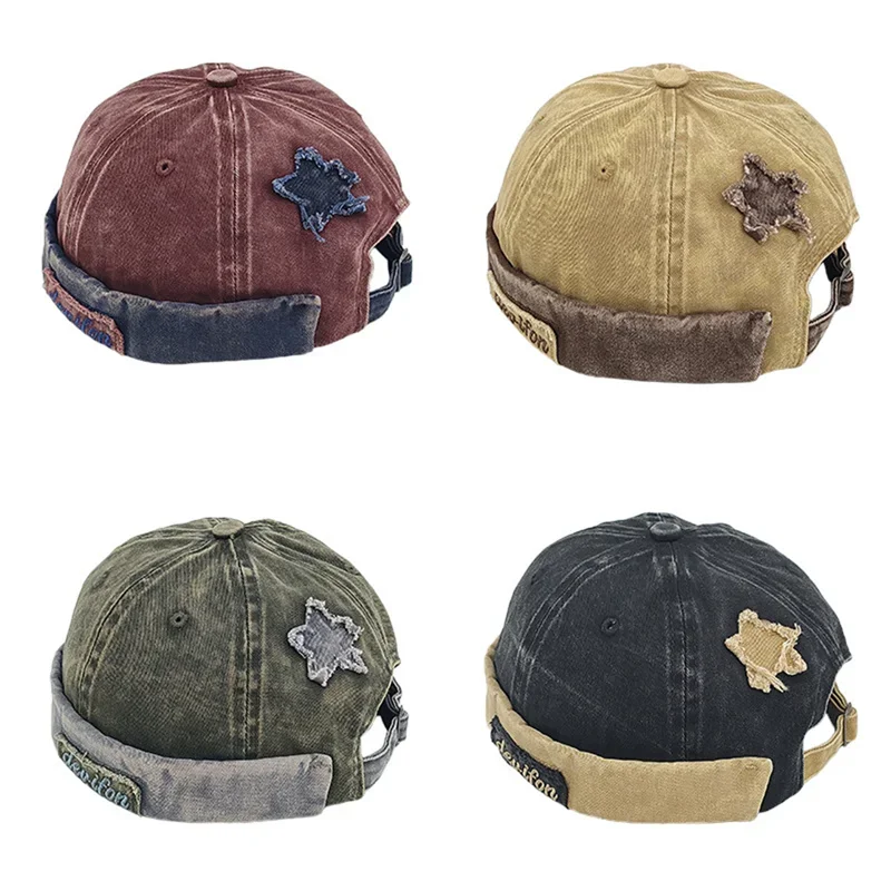 Unisex Washed Color Brimless Caps Without Visor Star Splicing Docker Cap Letter Adjustable Beanie Vintage Style Hip Hop Hats