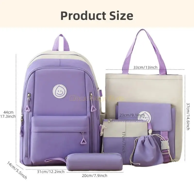 X90D 5 PCs/Set Schülerschule Rucksack großer Kapazität Rucksack Casual Daypacks Canvas Rucksack Travel Rucksack Speichertasche