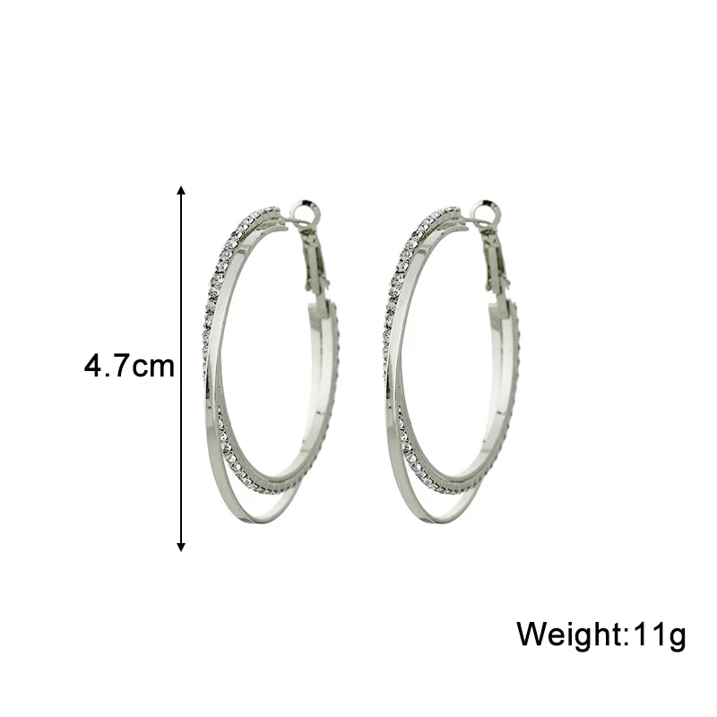 New Trend Women's Hoop Earrings Rhinestone Twisted Circle Round Big Exaggerated Loop Earrings Punk Hiphop Female Ear Jewelry