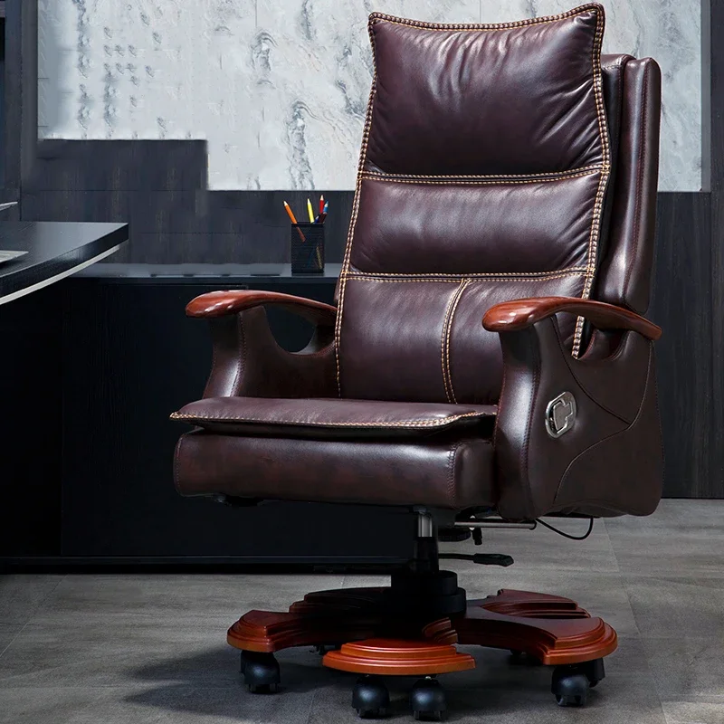 

Leather Ergonomic Office Chair Computer Editor Modern Wheels Mobile Armchairs Wooden Relaxing Sillas De Oficina Office Supplies